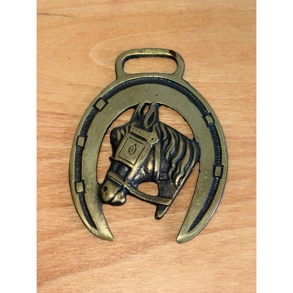 Antique Horse Brass Horse Head Horseshoe Martingale Medallion